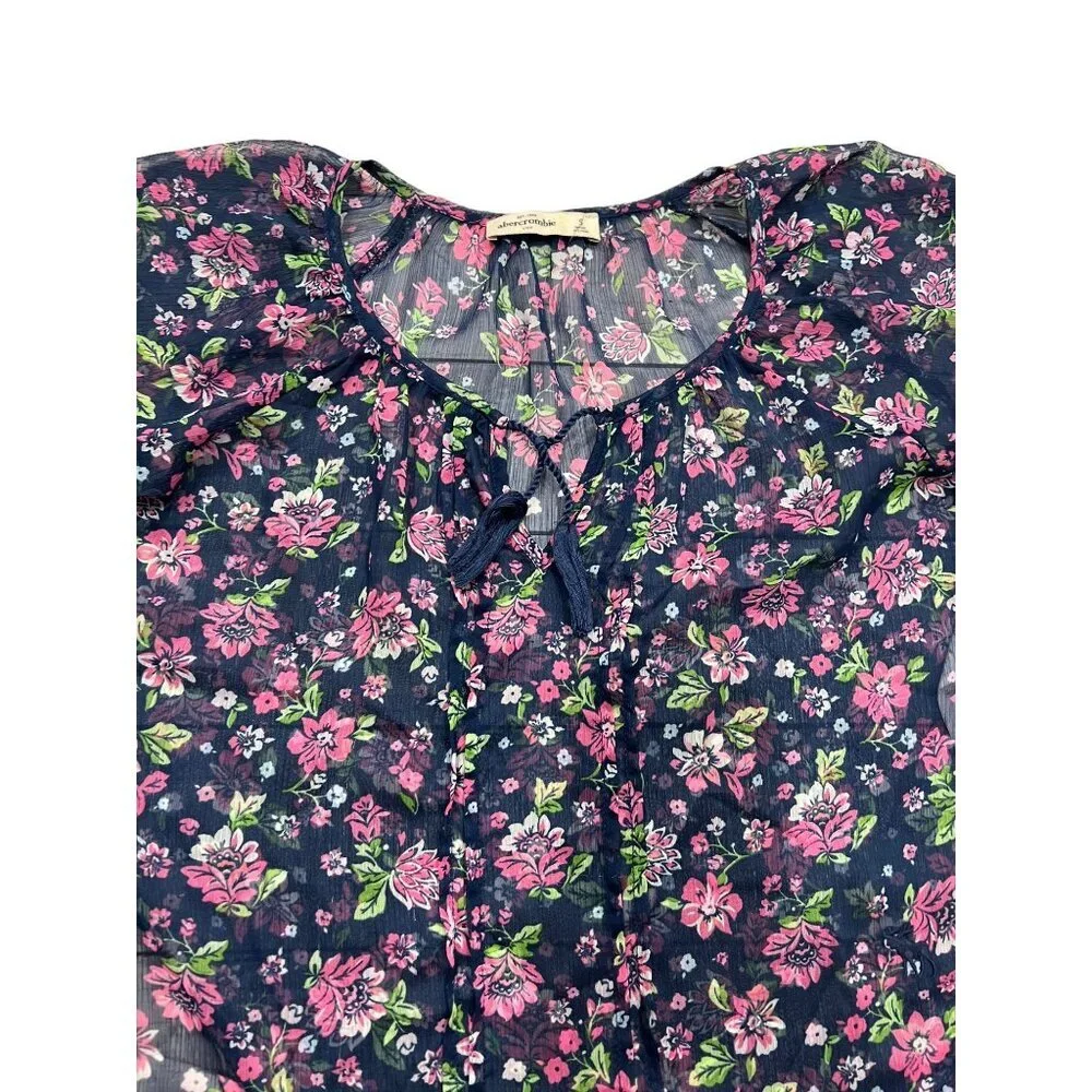 Abercrombie Kids Size S Floral Chiffon Blouse Top Peasant Short‎ Sleeve